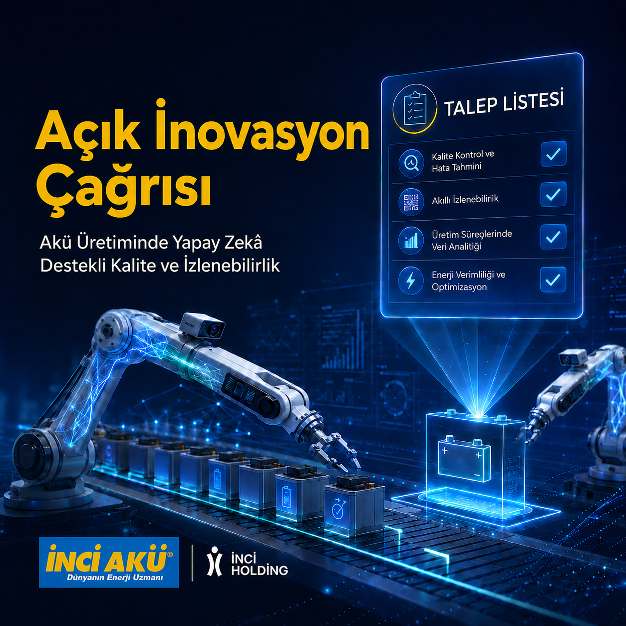 İnci Akü Açık İnovasyon Çağrısı talep listesi
